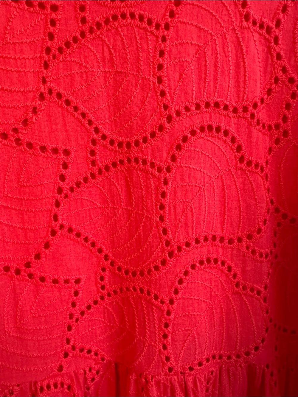 Foil Poppy Red Eyelet V-Neck Tiered Midi Dress - Picture 5 of 11